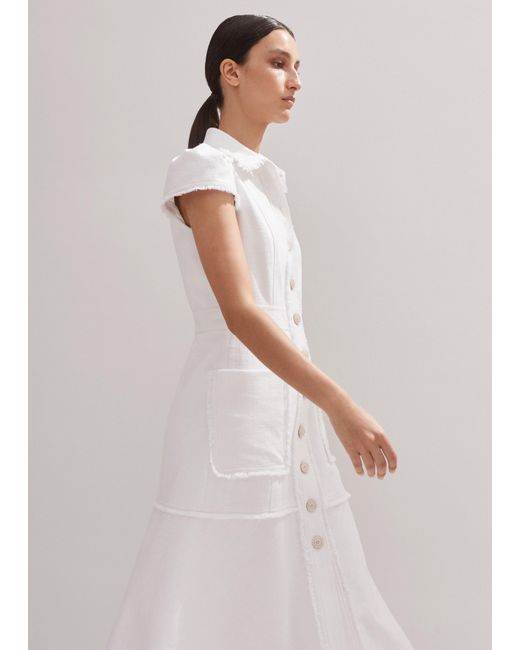 ME+EM Natural Cotton-blend Fringed Midi Dress