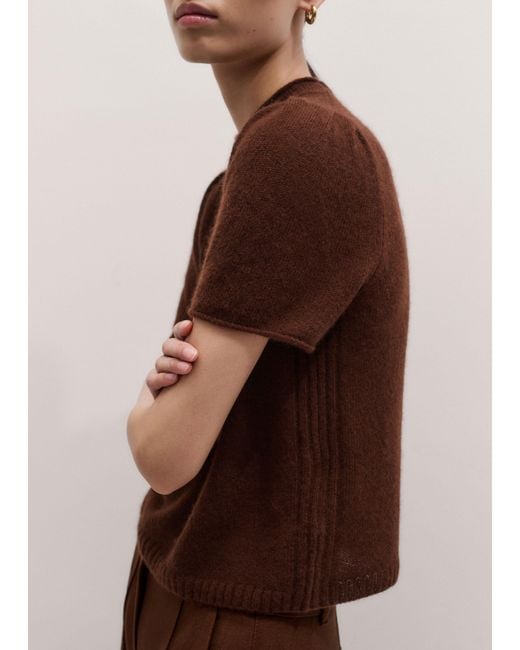 ME+EM Brown Merino Cashmere Silk Pouf Sleeve Knit Tee