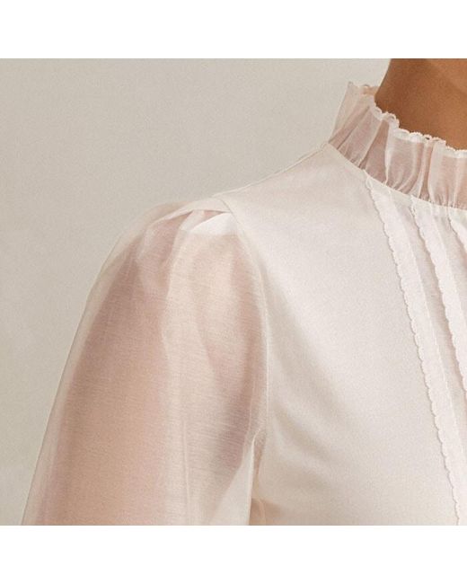 ME+EM Natural Frill Neck Scallop Detail Layering Blouse