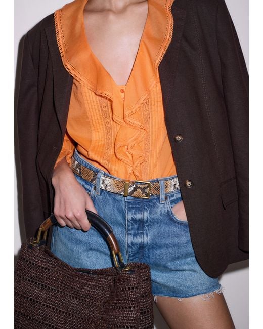 ME+EM Orange Cotton Voile Ruffle Blouse
