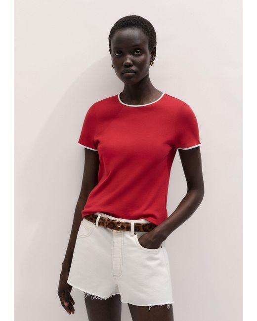 ME+EM Red Slim Ringer Tee Deep Carmine-Light Cream