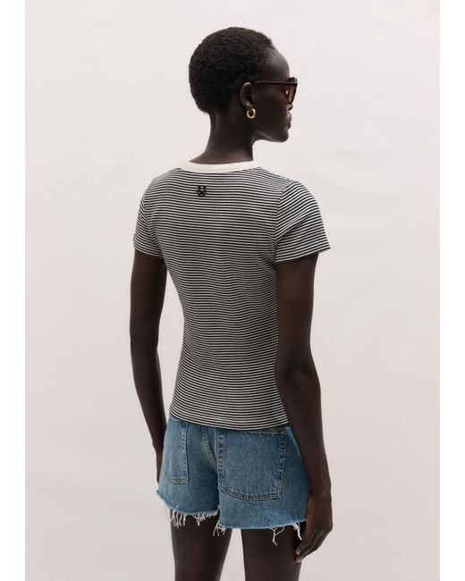 ME+EM Gray Ultimate Crew Neck Micro Stripe Tee-Light Cream