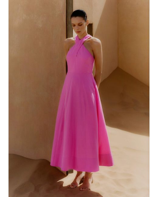 ME+EM Pink Linen-Blend Crossover Maxi Dress
