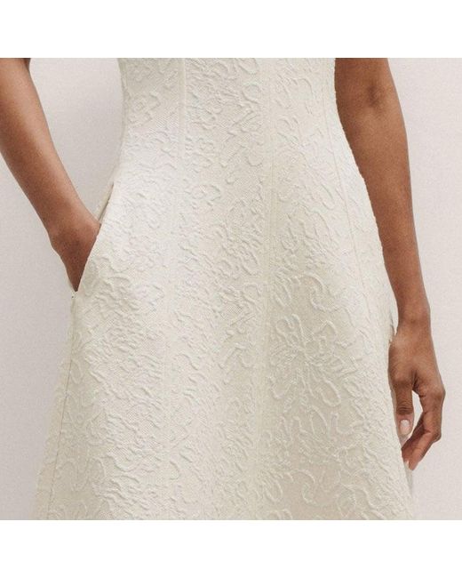 ME+EM Natural Floral Jacquard Midi Dress