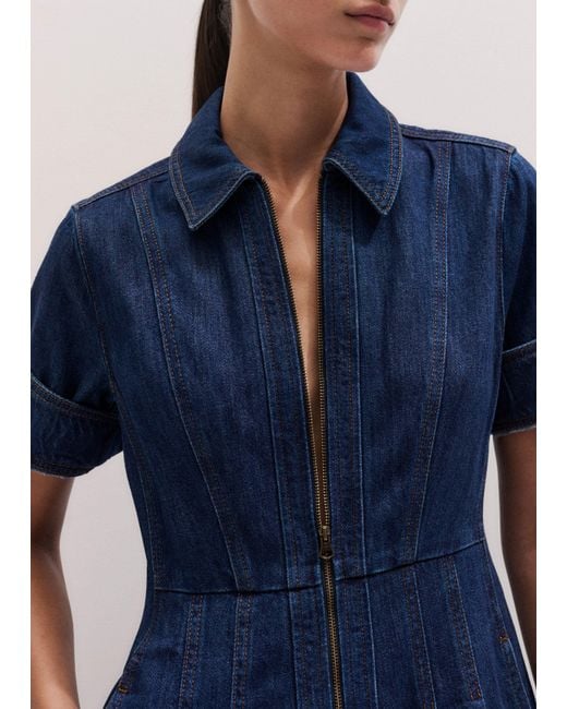ME+EM Blue Denim Fit And Flare Midi Dress