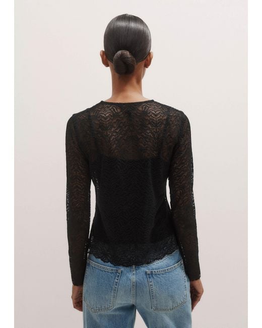 ME+EM Black Lace Crew Neck Top