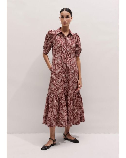 ME+EM Pink Cotton Dotted Floral Paisley Midi Shirt Dress + Belt