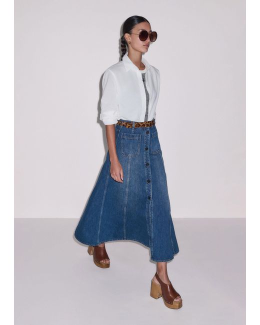 ME+EM Blue Panelled Denim Maxi Skirt