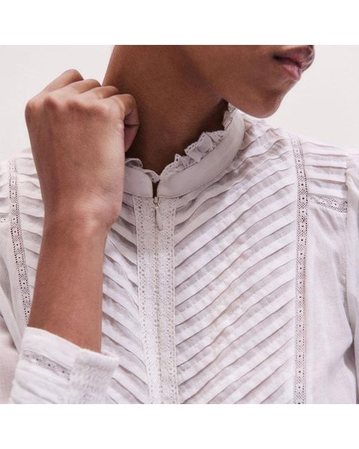 ME+EM Multicolor Delicate Pintucked High-Neck Top