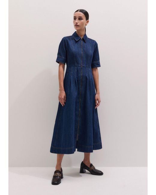ME+EM Blue Denim Fit And Flare Midi Dress