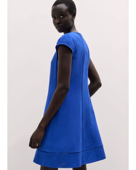 ME+EM Blue Crease-Less Linen Mini A-Line Dress
