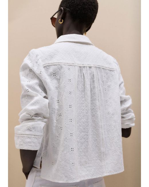 ME+EM White Embroidery Cotton Gauze Cropped Blouse