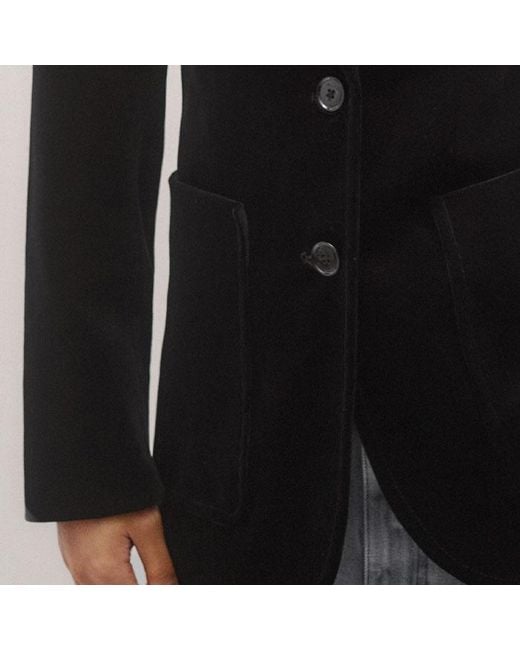 ME+EM Black Stretch Velvet Sharp Shoulder Contour Blazer