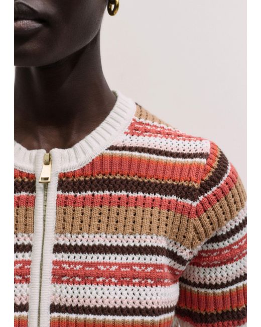 ME+EM Textured Stripe Straight Zip Tee Cinnamon Multi