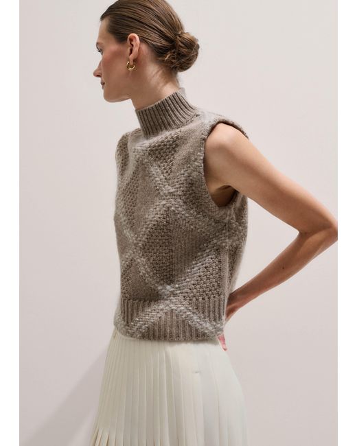 ME+EM Natural Statement Textured Argyle Vest