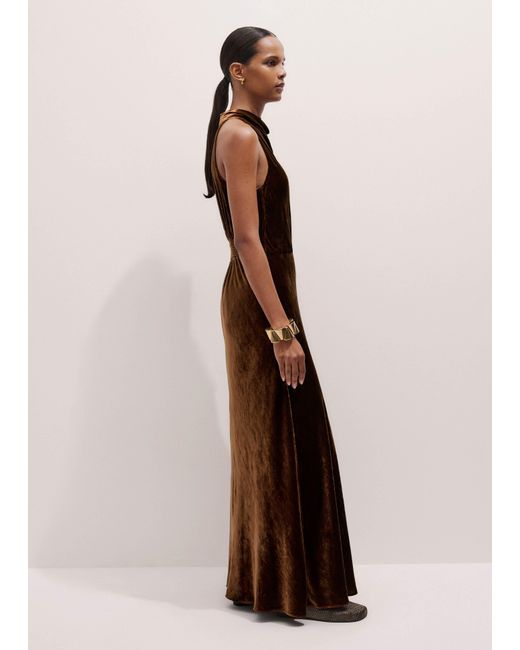 ME+EM Natural Silk Blend Velvet Draped Full Length Dress