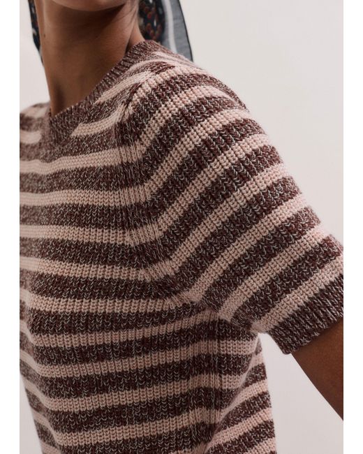 ME+EM Multicolor Mouliné Stripe Straight Knit Tee Cinnamon Multi