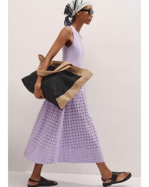 ME+EM Purple Knit + Broderie Mixed Media Midi Dress