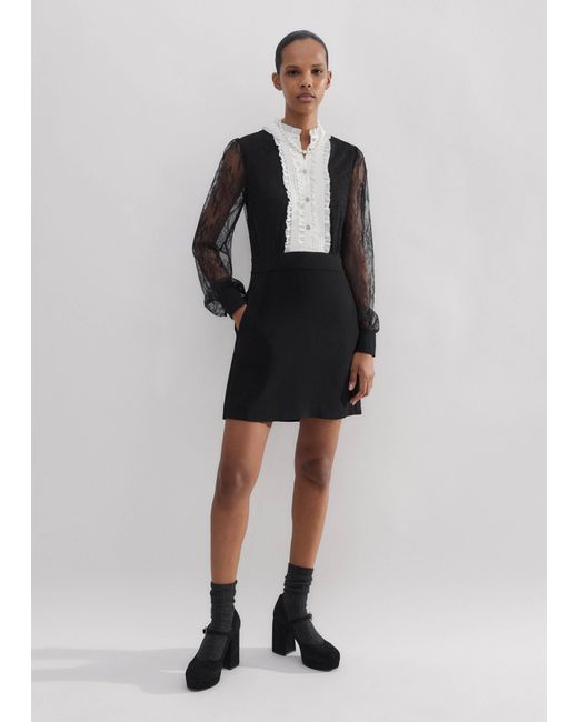 ME+EM Black Monochrome Lace Detail Mini Dress