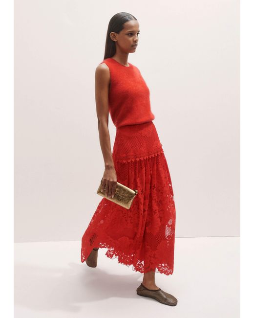 ME+EM Red Graphic Floral Lace Maxi Skirt