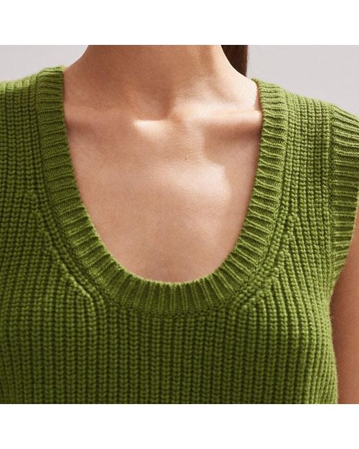 ME+EM Green Merino Cashmere Ribbed Scoop Neck Sweater Vest
