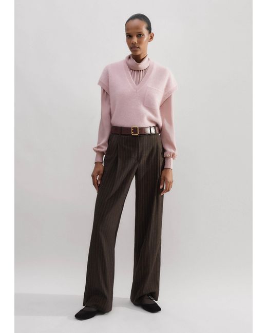 ME+EM Pink Brushed Cashmere V-Neck Vest