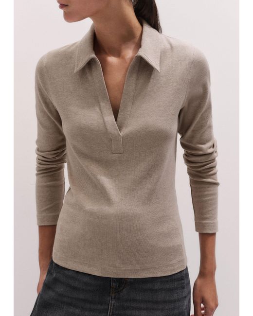 ME+EM Gray Ultimate Longsleeve Rib Polo Top