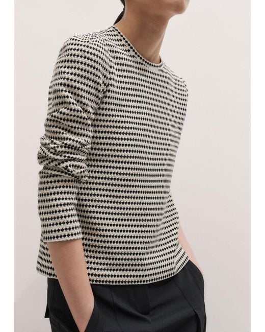 ME+EM Black Textured Stripe Puff Sleeve Top Cream