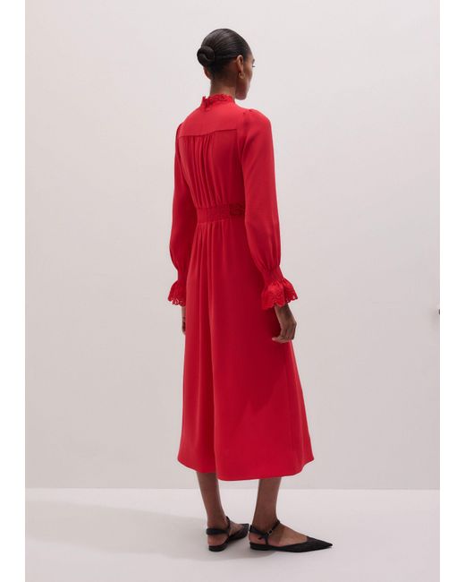 ME+EM Red Fit & Flare Lace Detail Maxi Dress Rose Petal