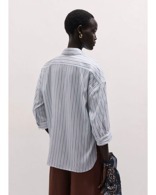 ME+EM White Boxy Three Quarter Sleeve Striped Shirt