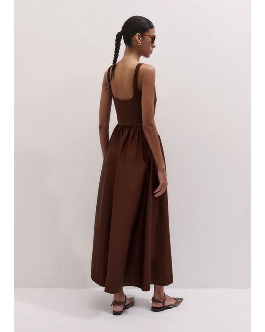 ME+EM Brown Boat Neck Fit And Flare Maxi Dress + Tie