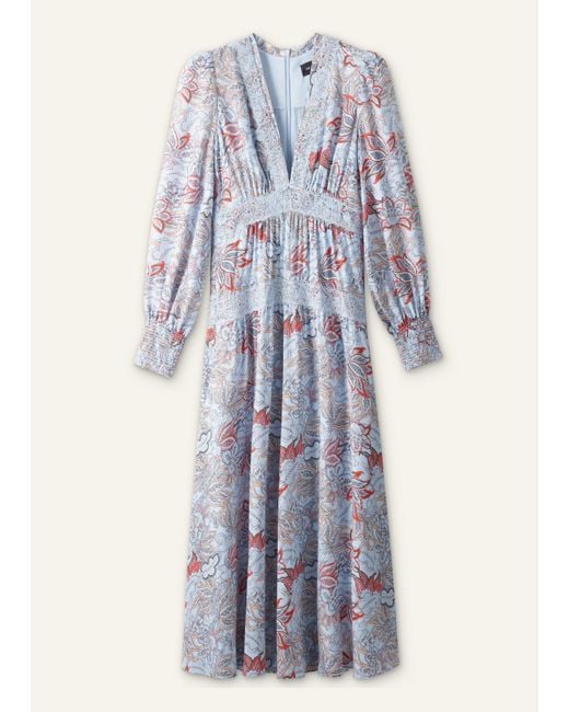ME+EM White Silk Delicate Paisley Print Fit And Flare Maxi Dress/Multi