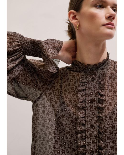 ME+EM Multicolor Silk Ditsy Lace Print Straight Blouse With Tie + Cami/Light Cream