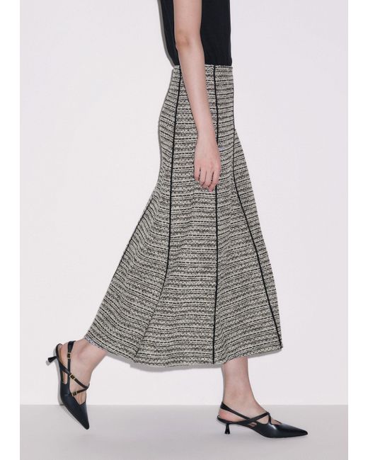 ME+EM Gray Soft Tweed Midi Skirt