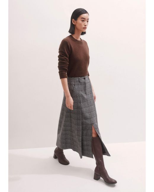 ME+EM Natural Check Pleat Detail Maxi Skirt/Light Cream