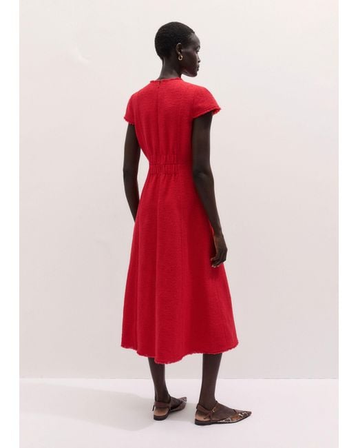 ME+EM Red Fringe Detail Fit And Flare Midi Dress Rose Petal