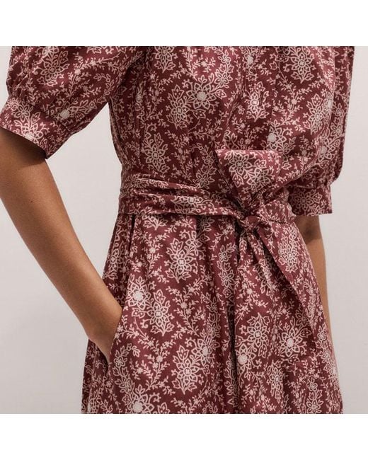 ME+EM Pink Cotton Dotted Floral Paisley Midi Shirt Dress + Belt
