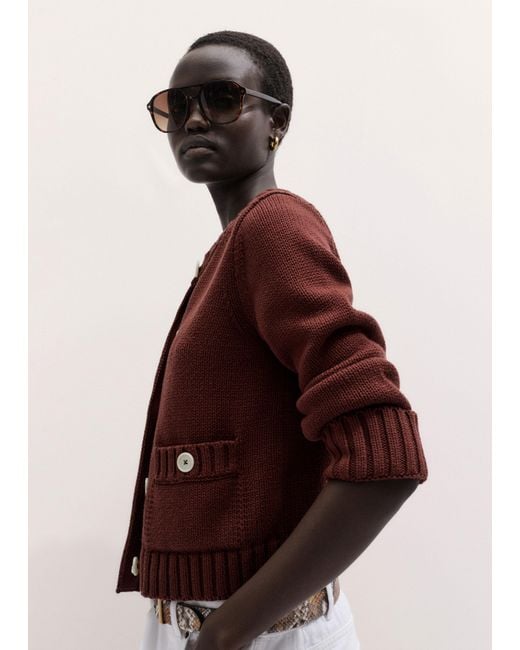 ME+EM Red Straight Crop Cardigan