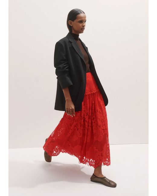 ME+EM Red Graphic Floral Lace Maxi Skirt
