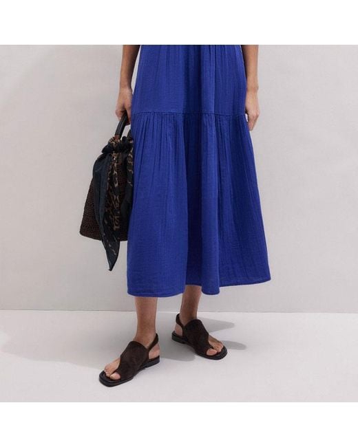 ME+EM Blue Fit & Flare Twist Detail Cheesecloth Maxi Dress