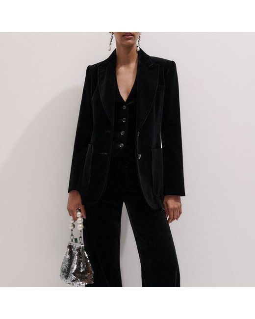 ME+EM Black Stretch Velvet Kick Flare Trouser