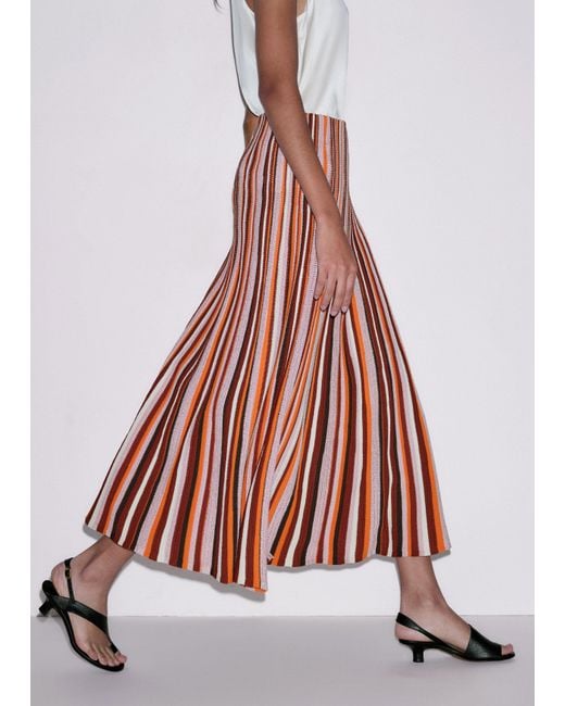 ME+EM White Metallic Textured Stripe Knit Maxi Skirt