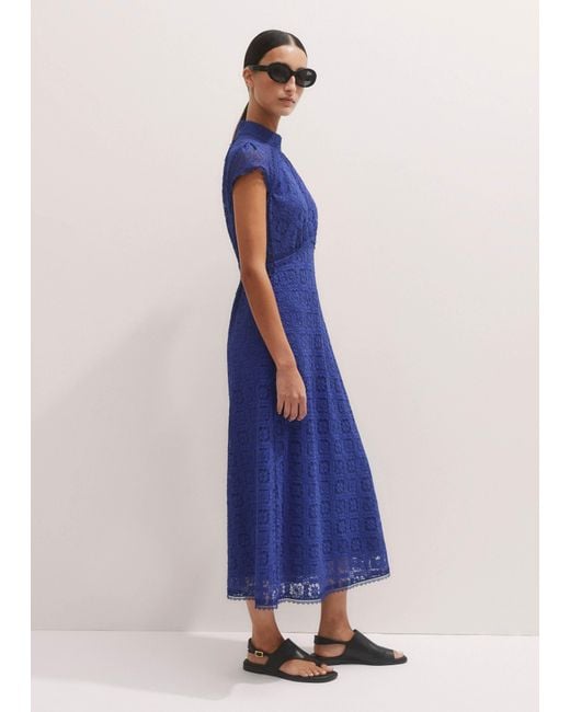 ME+EM Blue Lace Cap Sleeve Midi Dress