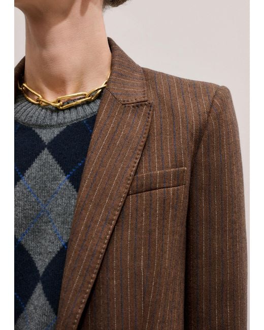ME+EM Multicolor Pinstripe Sharp Shoulder Blazer