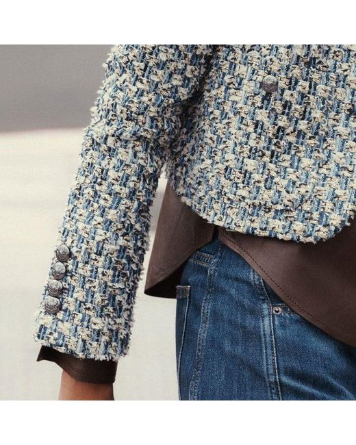 ME+EM Gray Boxy Crop Tweed Jacket