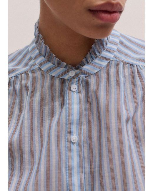 ME+EM Blue Cotton Voile Stripe Blouse + Tie