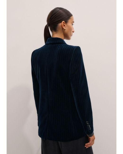 ME+EM Blue Pinstripe Velvet Sharp Shoulder Blazer