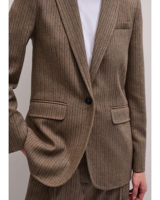 ME+EM Brown Pinstripe Sharp Shoulder Blazer Mocha