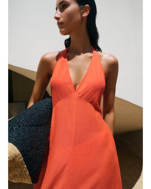 sheer halterneck maxi slip dress ME+EM Sheer Halterneck Maxi Slip Dress in Orange
