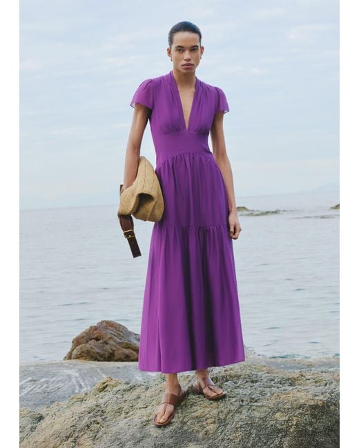 ME+EM Purple Silk Cotton Fit And Flare Maxi Dress